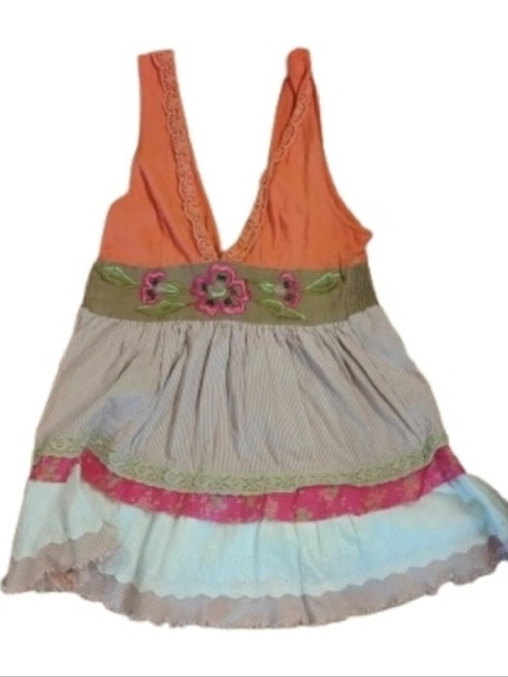 Free People Y2K Style V Neck Maximalist Sleeveless Tunic Top Sz S
